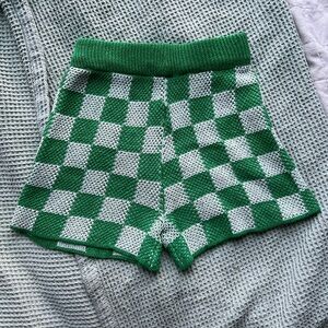Green and White Checkered Women's Shorts